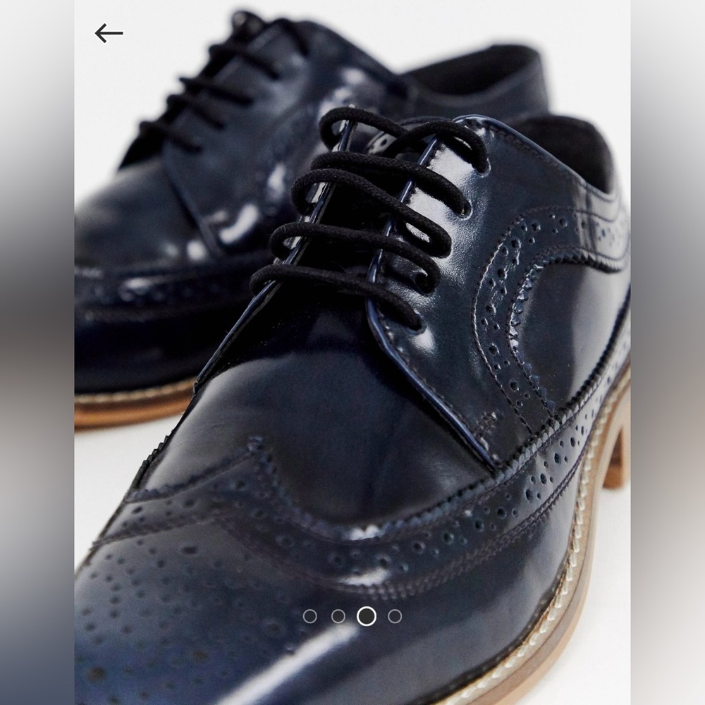 ASOS leather lace up flat brogues in Navy size 7 - Picture 2 of 10